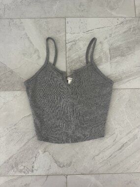 NWT Bozzolo Heather Grey Ribbed Notched V-Neck Crop Cami Top